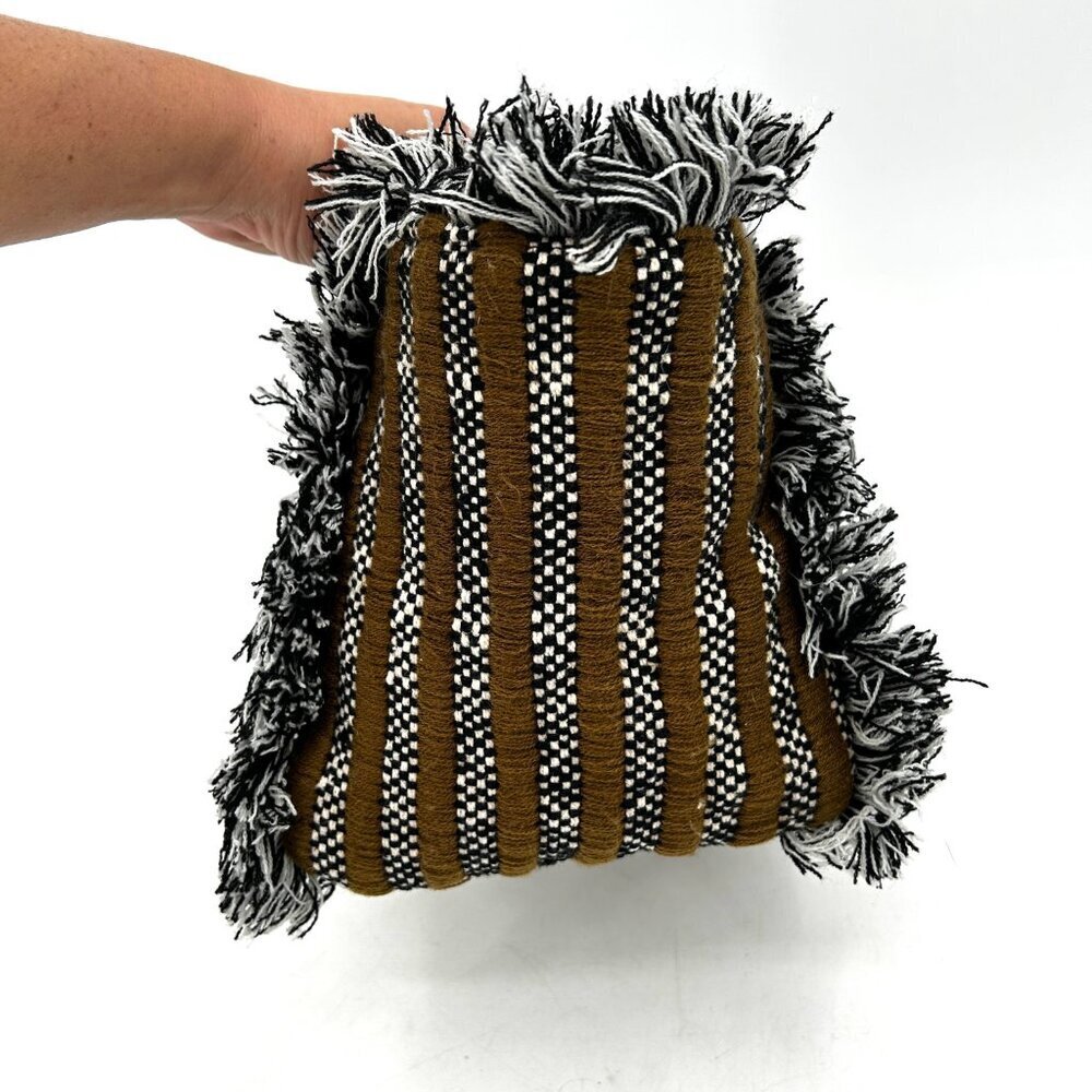 ANTHROPOLOGIE Olive Green White Black Gabi Braided Fringe Boho Festival Tote Bag - Picture 3 of 9
